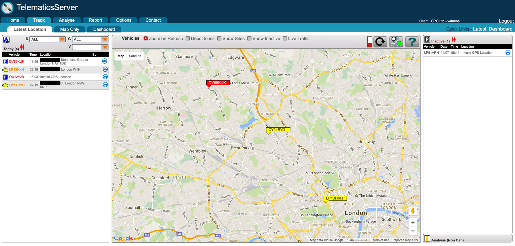 Fleet Dash Cams - Tracking Map Screen